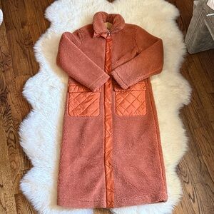 Orange Long Coat with Quilted Pockets